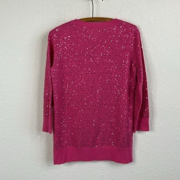 Neiman Marcus Cashmere Sequin Cropped Sleeve Crew Neck Sweater - Picture 5 of 7
